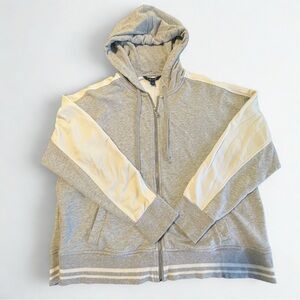 Lauren Ralph Lauren Women's Grey Cream Full Zip Hoodie Jacket L